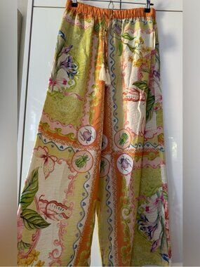 NWT Size XXS (waist 13.5") - Anthro Sheer Printed Pants w pockets Beach Vibe